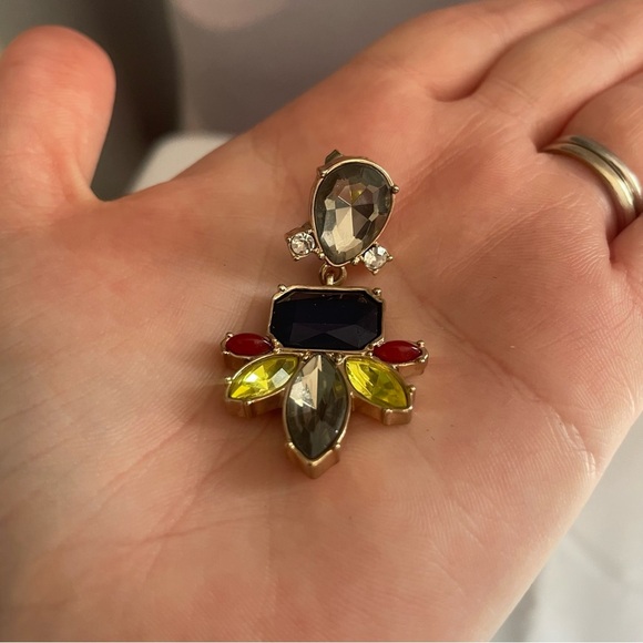 Banana Republic Earrings Rhinestone Crystals Pierced Gold Tone 2” Yellow Blue - Picture 3 of 3